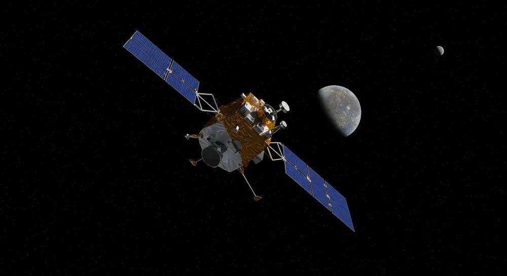 水星に向かって航行中の探査機ベピコロンボの想像図(生成AIイメージ)
